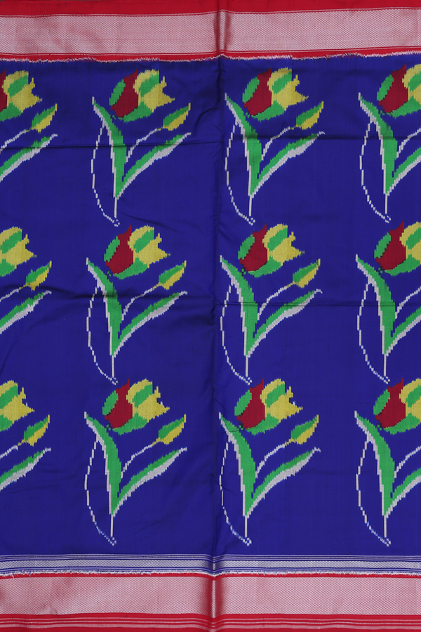 Pochampally Silk Saree In Royal Blue With Floral Design
