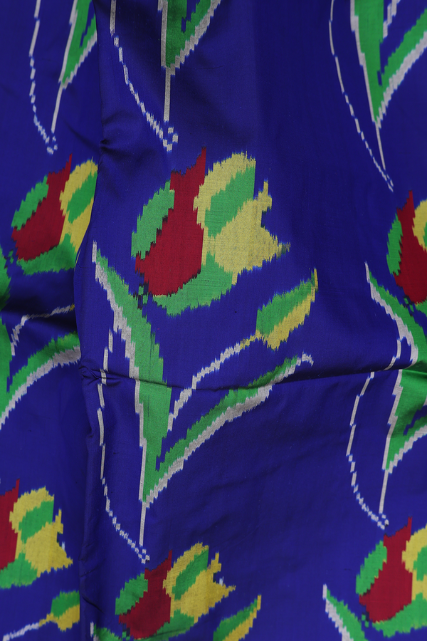 Pochampally Silk Saree In Royal Blue With Floral Design