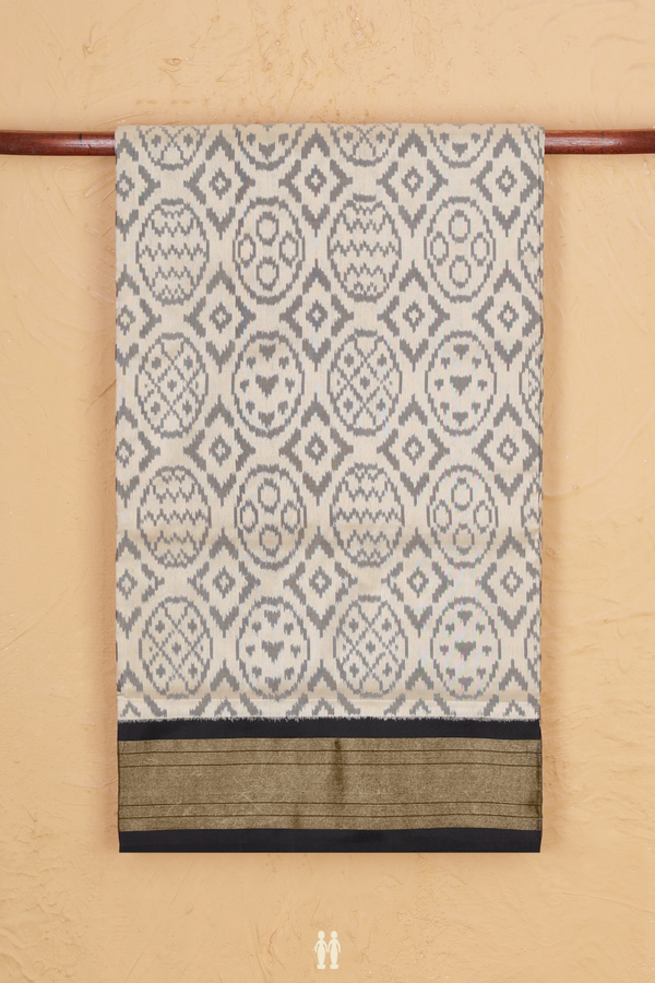 Pochampally Silk Saree In Cream Color With Allover Design
