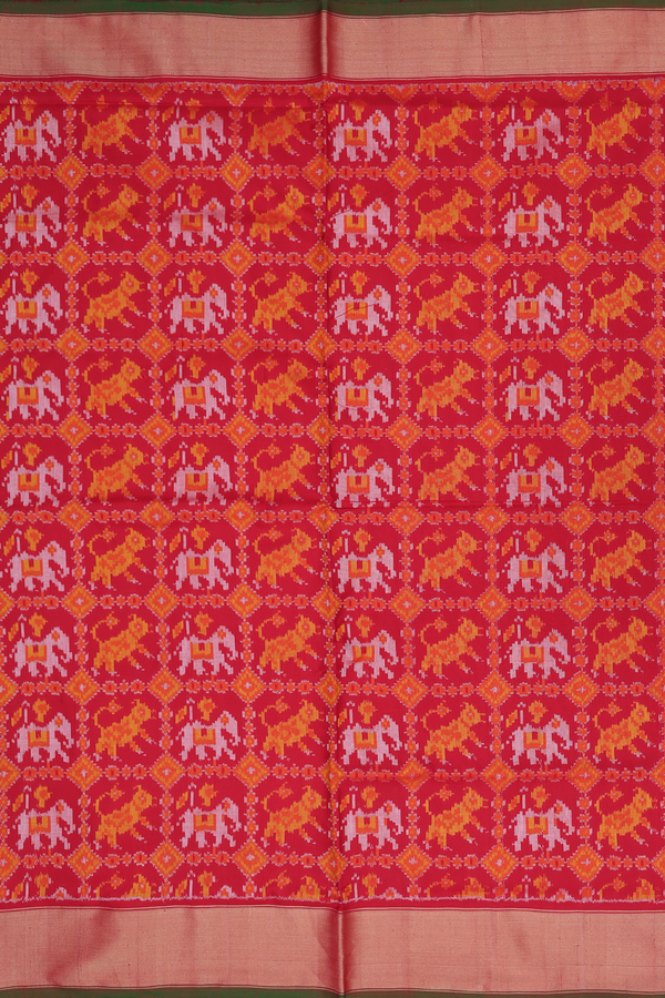 Pochampally Silk Saree In Chilli Red With Elephant Design