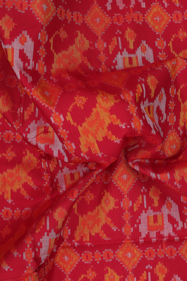 Pochampally Silk Saree In Chilli Red With Elephant Design