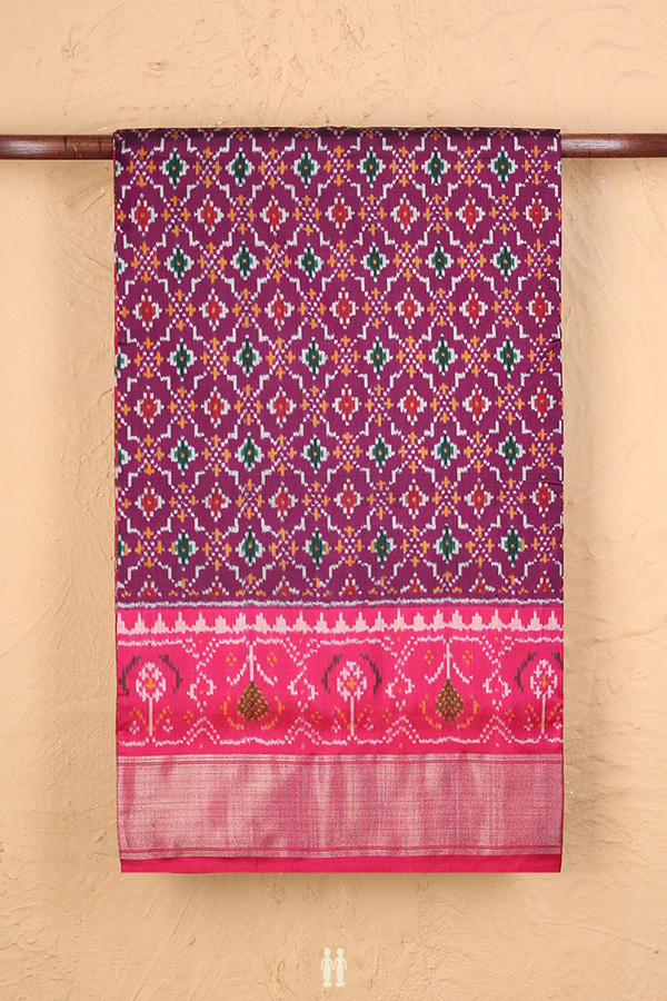 Pochampally Silk Saree In Deep Purple With Diamond Design