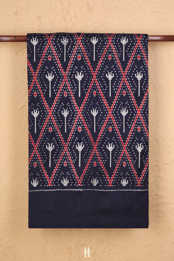 Pochampally Silk Saree In Navy Blue With Diamond Design