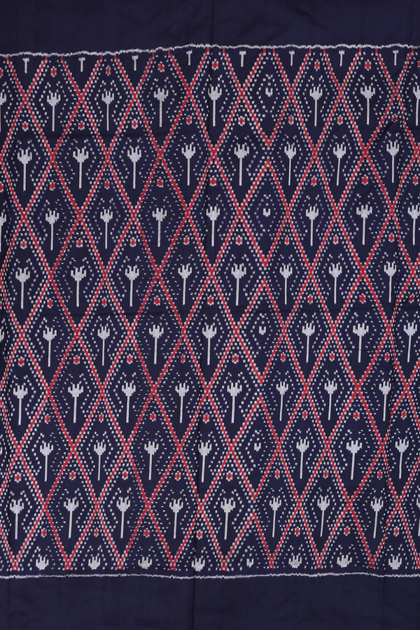 Pochampally Silk Saree In Navy Blue With Diamond Design