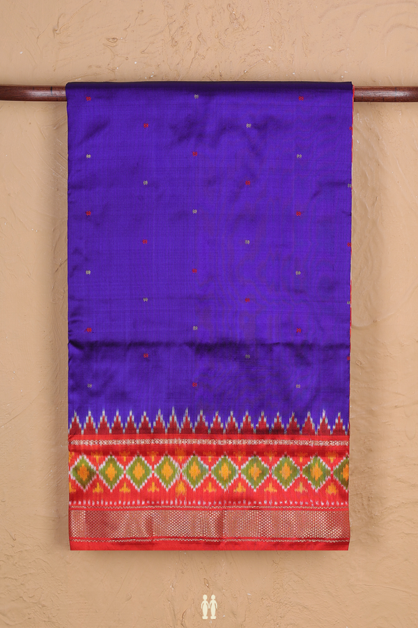 Pochampally Silk Saree In Royal Blue With Threadwork Buttis