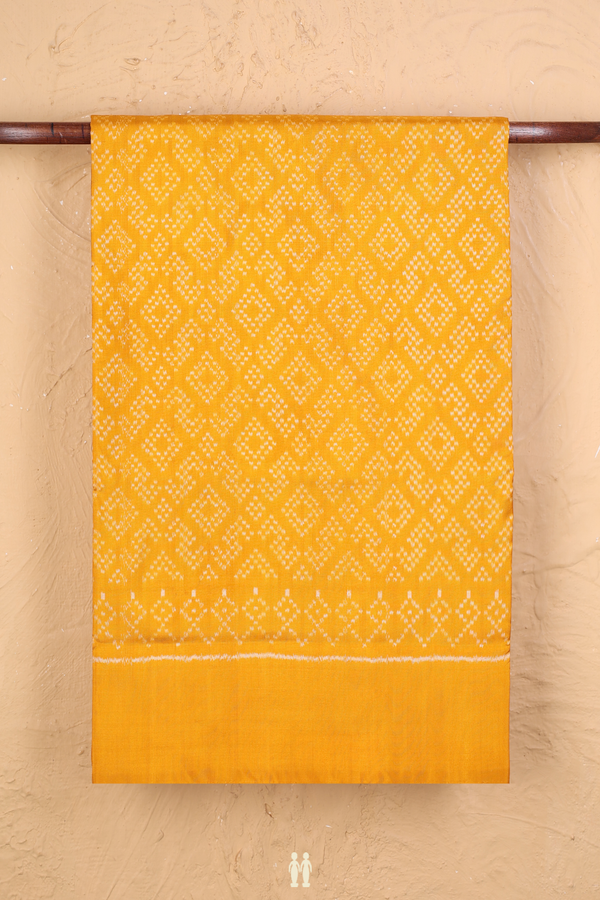 Pochampally Silk Saree In Saffron Yellow With Diamond Buttas