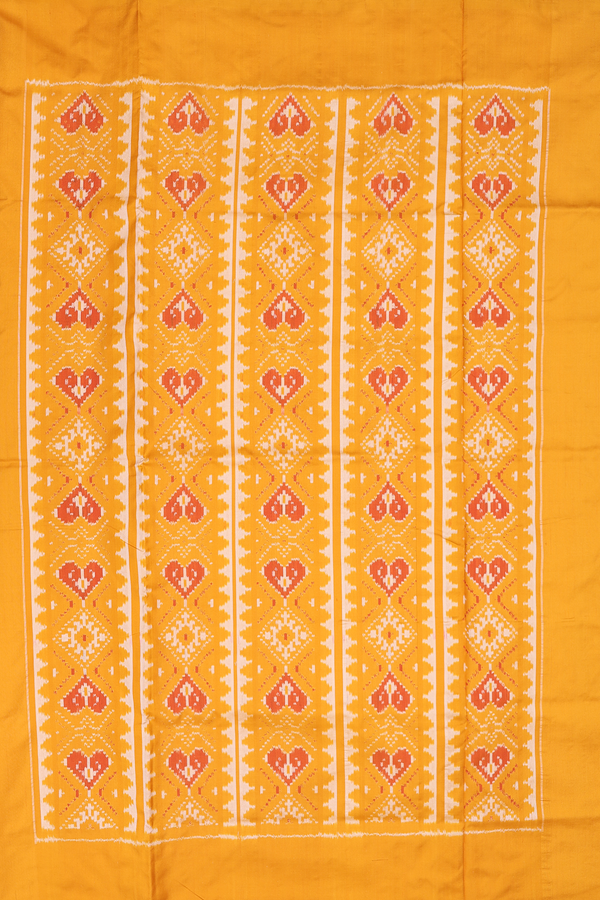 Pochampally Silk Saree In Saffron Yellow With Diamond Buttas
