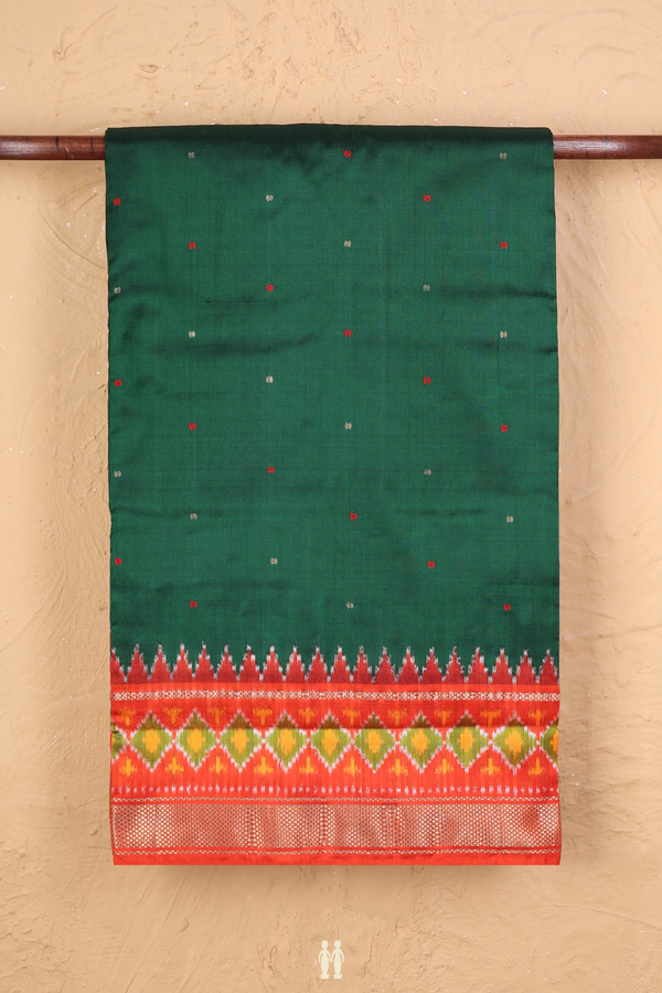 Pochampally Silk Saree In Forest Green With Zari Buttis