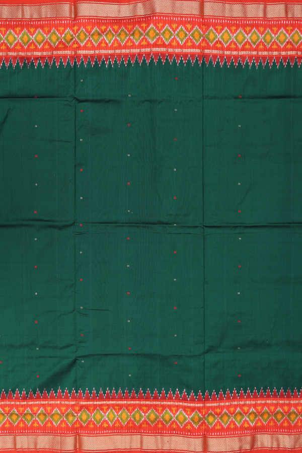 Pochampally Silk Saree In Forest Green With Zari Buttis