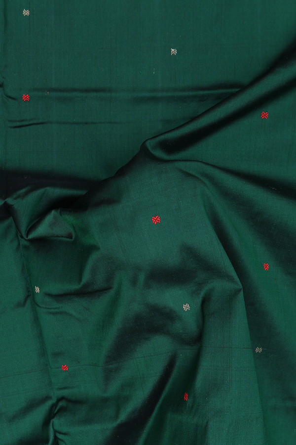 Pochampally Silk Saree In Forest Green With Zari Buttis