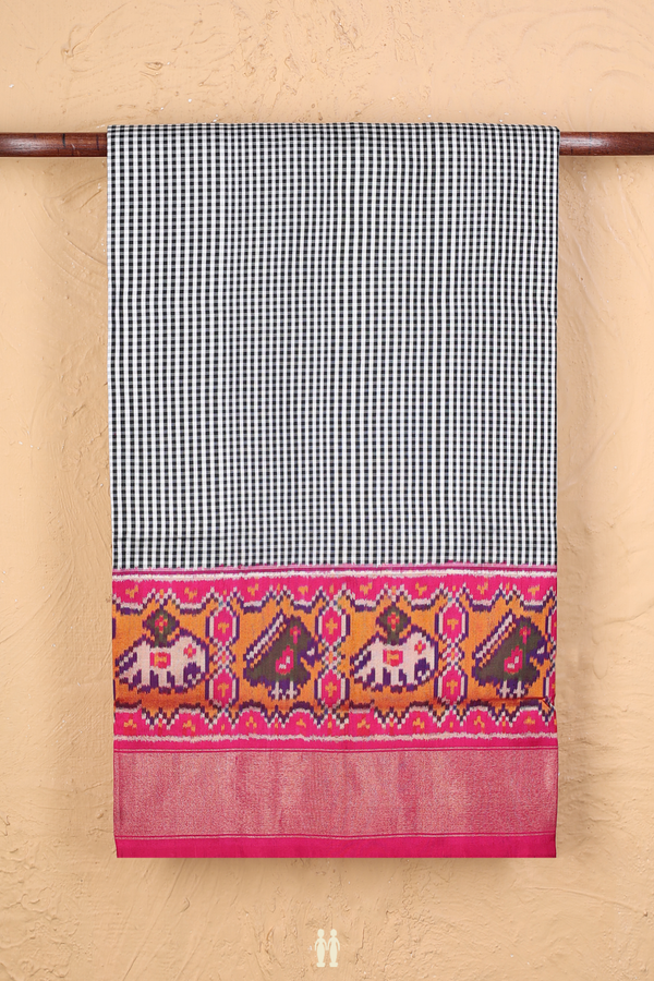 Pochampally Silk Saree In Black And White With Checks Design
