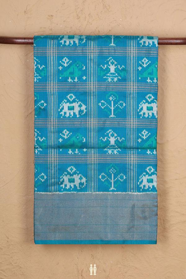 Pochampally Silk Saree In Teal Green With Checks Design