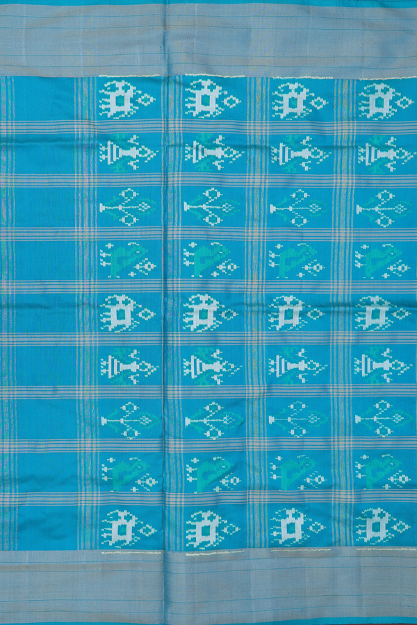 Pochampally Silk Saree In Teal Green With Checks Design