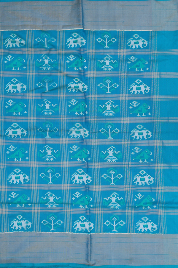 Pochampally Silk Saree In Teal Green With Checks Design