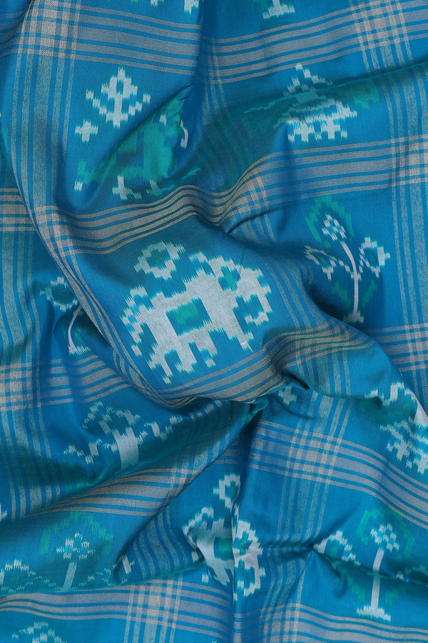 Pochampally Silk Saree In Teal Green With Checks Design