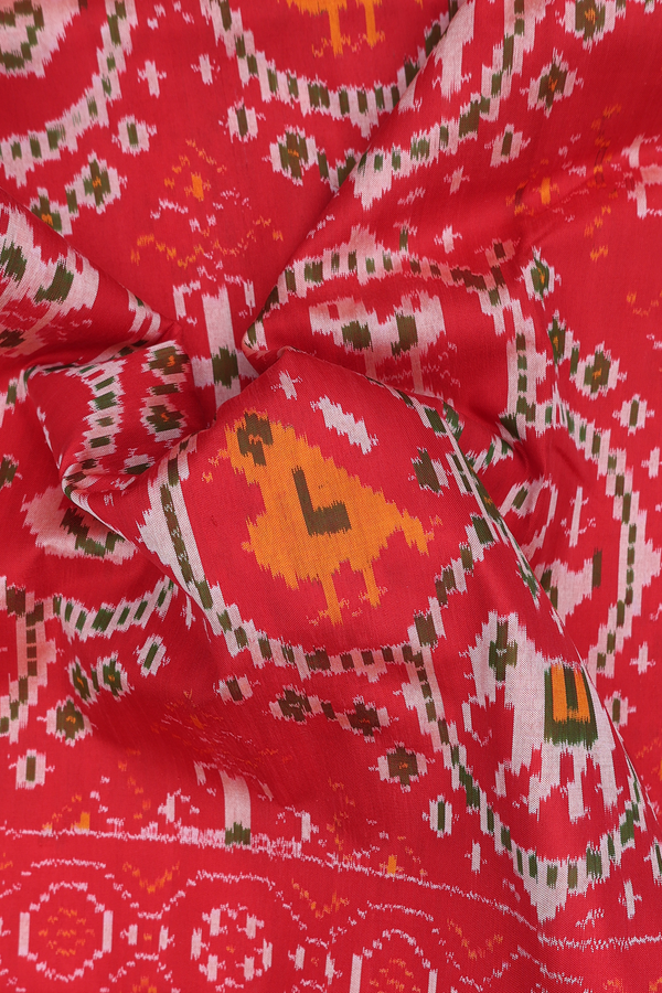 Pochampally Silk Saree In Scarlet Red With Ikat Design