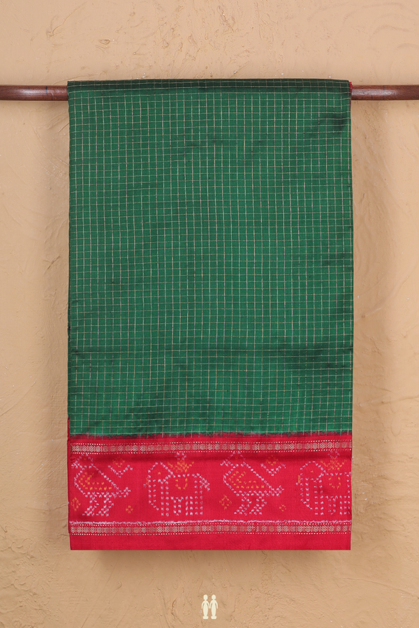 Pochampally Silk Saree In Forest Green With Checks Design