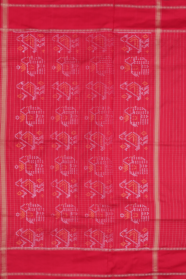 Pochampally Silk Saree In Forest Green With Checks Design