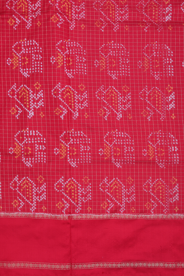 Pochampally Silk Saree In Forest Green With Checks Design