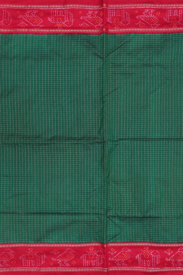 Pochampally Silk Saree In Forest Green With Checks Design