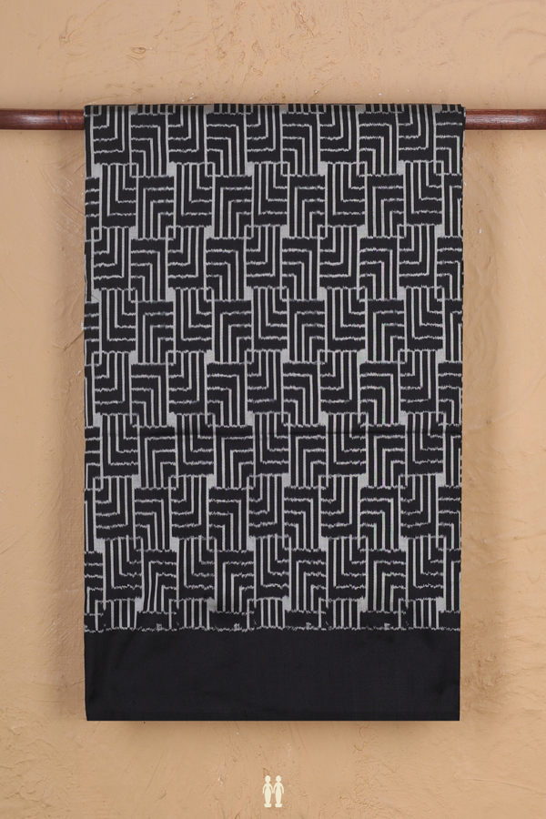 Pochampally Silk Saree In Black With Geometric Design