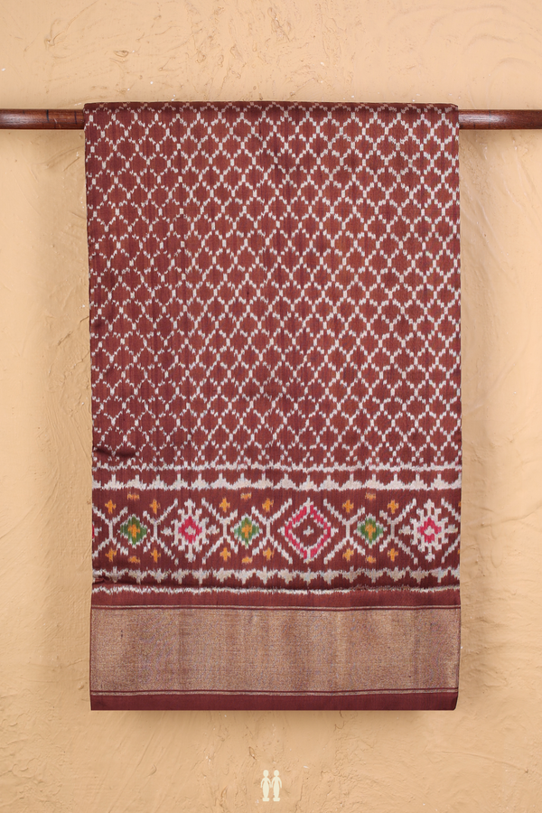 Pochampally Silk Saree In Brown With Diamond Design