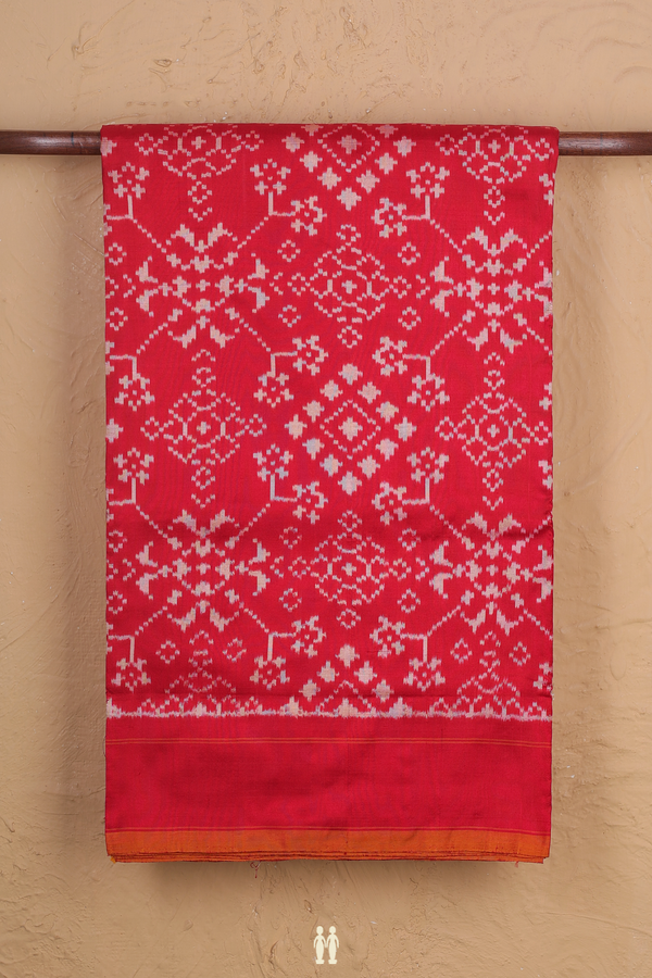 Pochampally Silk Saree In Red With Ikat Design