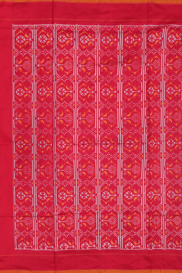 Pochampally Silk Saree In Red With Ikat Design