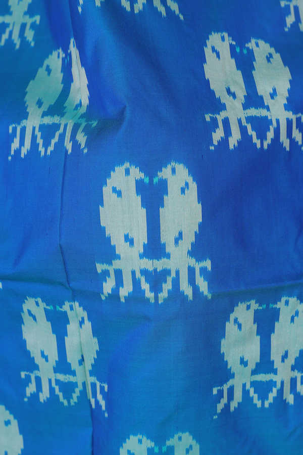 Pochampally Silk Saree In Blue With Birds Design