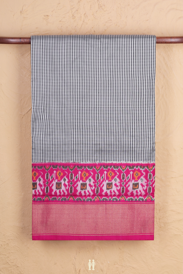 Pochampally Silk Saree In Black And White With Checks Design