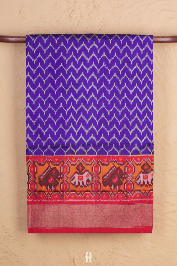 Pochampally Silk Saree In Royal Blue With Chevron Design