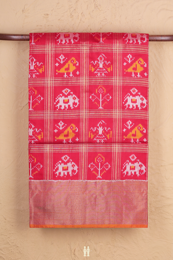 Pochampally Silk Saree In Red With Checks Design