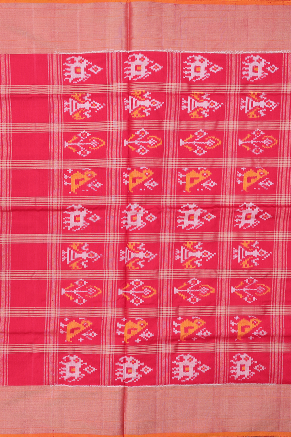 Pochampally Silk Saree In Red With Checks Design