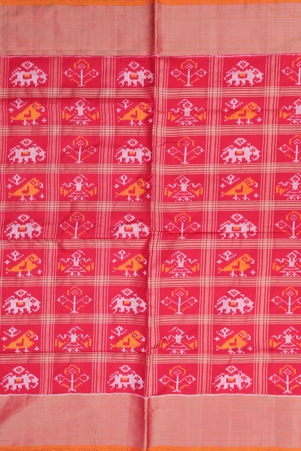 Pochampally Silk Saree In Red With Checks Design