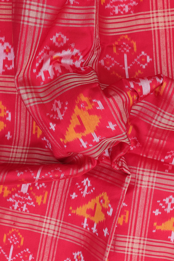 Pochampally Silk Saree In Red With Checks Design