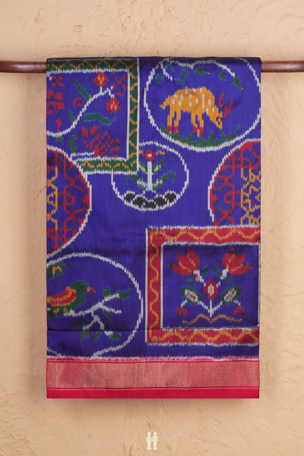 Pochampally Silk Saree In Royal Blue With Elephant Design