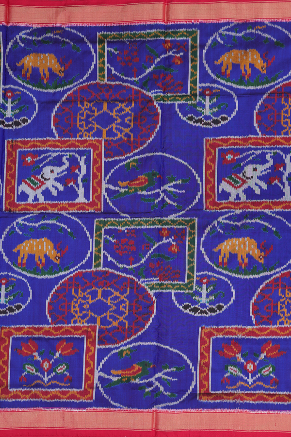 Pochampally Silk Saree In Royal Blue With Elephant Design
