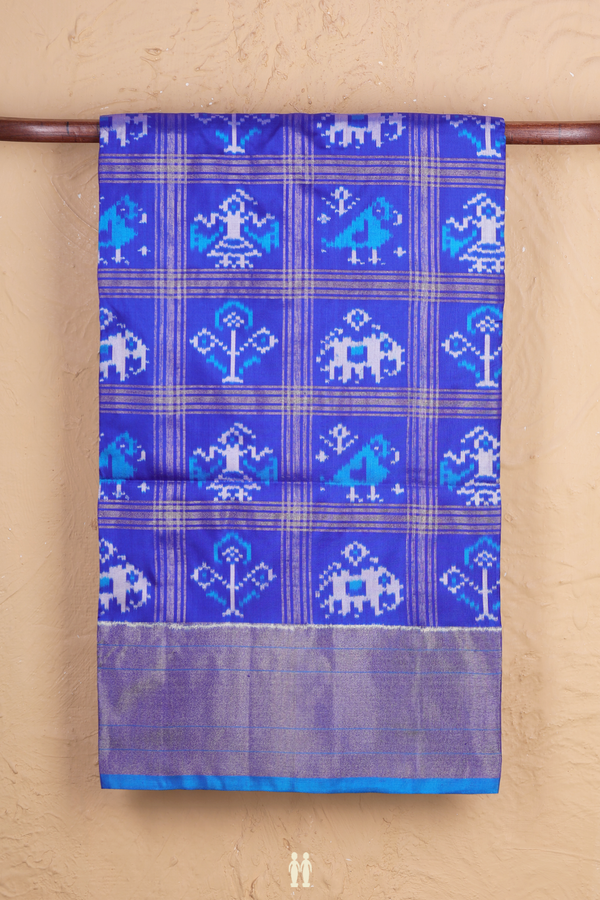 Pochampally Silk Saree In Blue With Checks Design