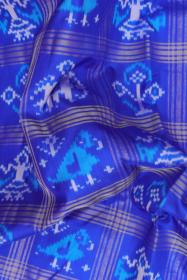 Pochampally Silk Saree In Blue With Checks Design