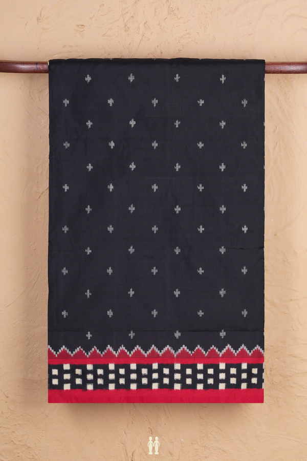 Pochampally Silk Saree In Black With Ikat Buttas