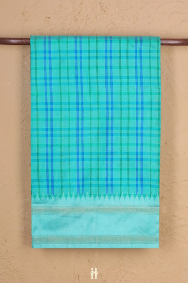 Pochampally Silk Saree In Turquoise Green With Checks Design