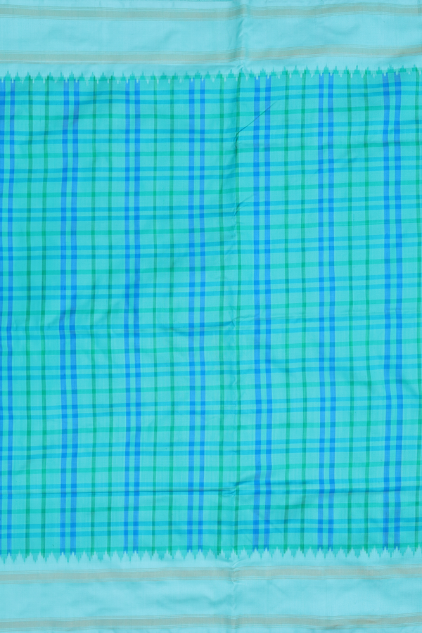Pochampally Silk Saree In Turquoise Green With Checks Design