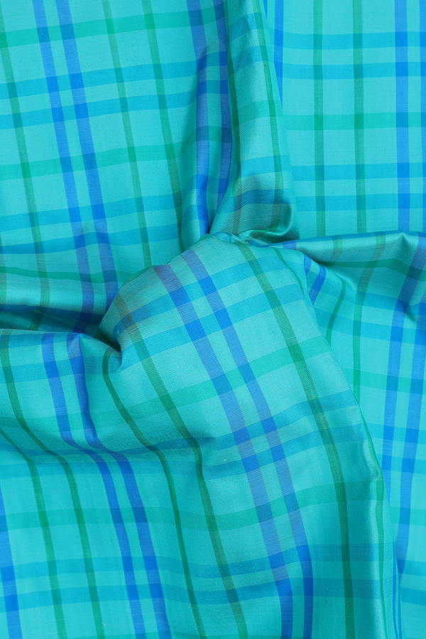 Pochampally Silk Saree In Turquoise Green With Checks Design