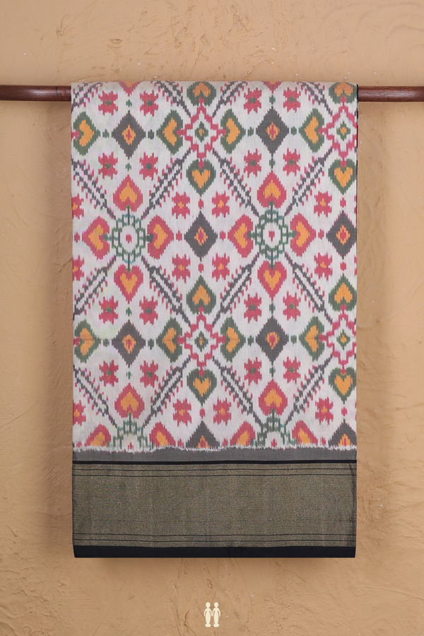 Pochampally Silk Saree In White With Ikat Design