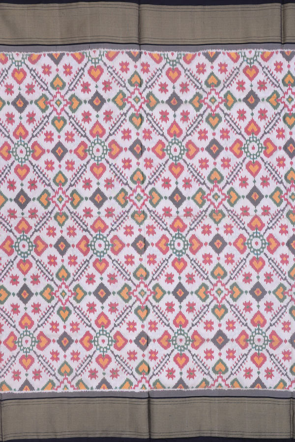 Pochampally Silk Saree In White With Ikat Design