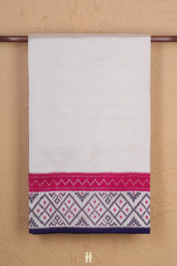 Pochampally Silk Saree In White With Diamond Border