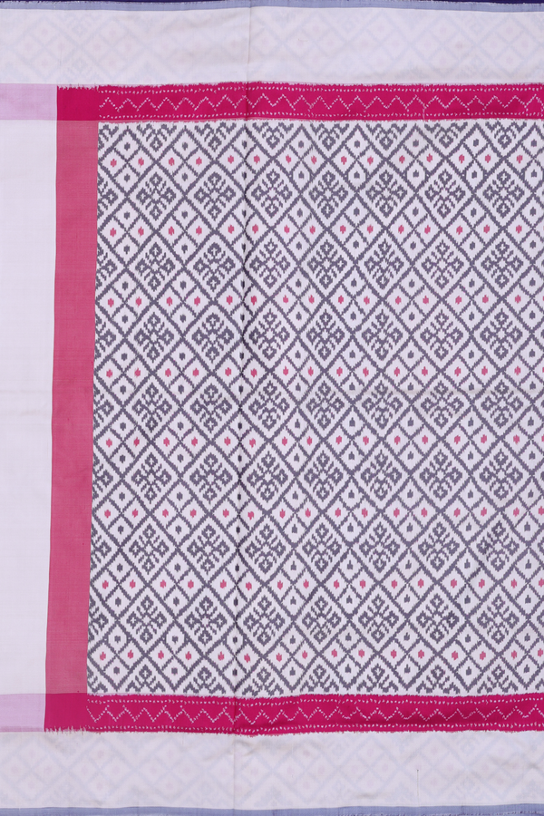 Pochampally Silk Saree In White With Diamond Border