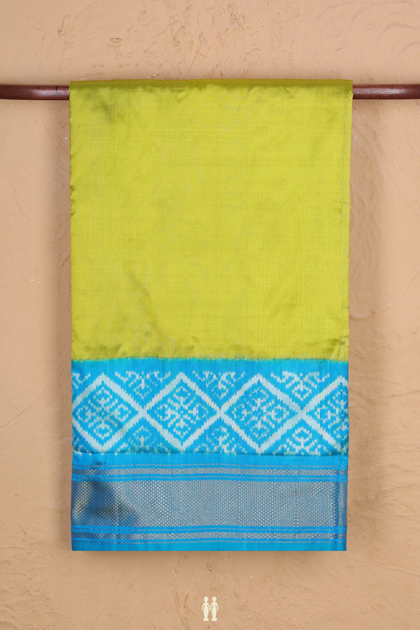 Pochampally Silk Saree In Parrot Green With Contrast Border