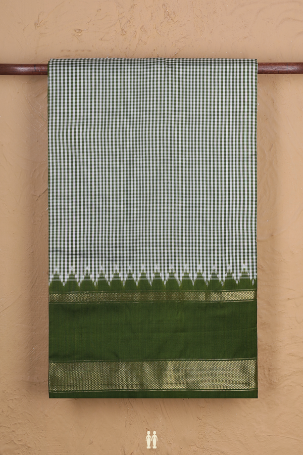 Pochampally Silk Saree In Green And White With Checks Design