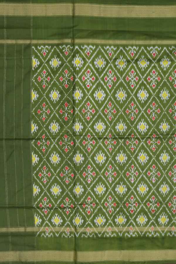 Pochampally Silk Saree In Green And White With Checks Design
